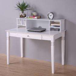 White Solid Wood Desk with Hutch  Overstock
