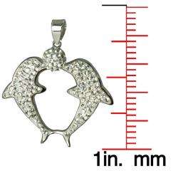 Sterling Silver Crystal Double Dolphin Necklace  Overstock