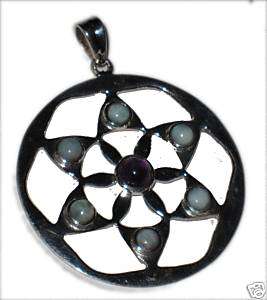 Sterling silver larimar stones medallion tribal pendant  