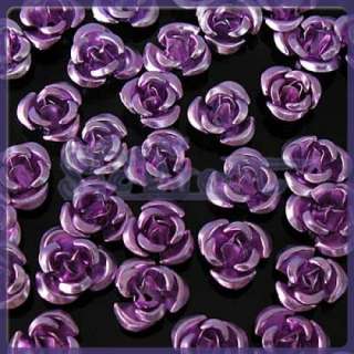 50 Vintage Purple Rose Flower Aluminum Metal Beads 8mm  