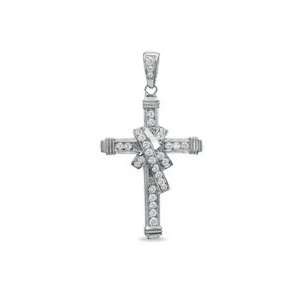   Zirconia Ribbon Cross Charm in Sterling Silver PRE OWNED: Jewelry