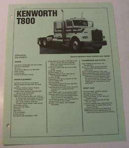 Kenworth 1987 T800 Truck Sales Brochure  