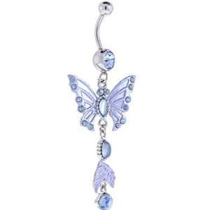    Solar Blue Gem Beautiful Butterfly Dangle Belly Ring: Jewelry