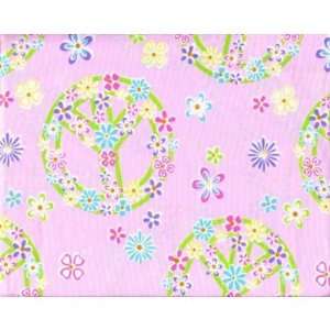  Flower Power Pink Twin Microfiber Sheet Set Floral Peace Sign Sheets