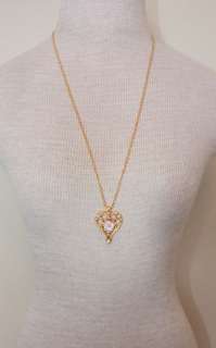 Vintage Avon Pink Coral Rose Pendant Chain Necklace  