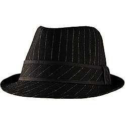 Yesac Unisex Black Pinstriped Wool Fedora Hat  Overstock