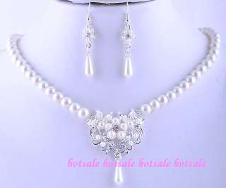 wholesale 24set glass pearl rhinestone earring necklace  