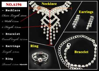 Wedding Crystal Necklace Earring Bracelet Ring Set A199  