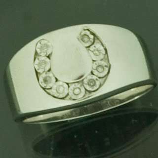 10K White Gold Horseshoe Diamond Mens Ring  