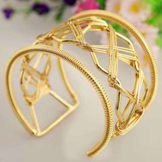 gold plated yellow chain wire adjustable cuff bracelet  