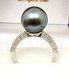   18K WHITE GOLD DIAMOND RING WITH A GORGEOUS 11.8mm FINE TAHITIAN PEARL
