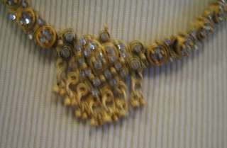 Indian style choker necklace & earrings gold rhinestone  