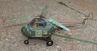   1950s Tin Litho Toy Battery Op Alps Japan Westland Helicopter Airplane