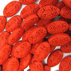  14x24mm red cinnabar carved flower marquise beads 6pcs 