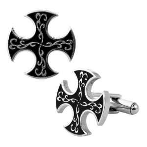 Inox Black & Silver Stainless Steel Gothic Cross Cufflinks 