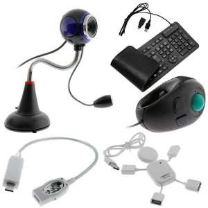 Flexible 8MP USB Webcam with Microphone + Black USB Handheld Trackball 