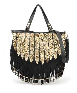 New Fashion Woman Leopard Fringe Satchel Handbag Shoulder bag Tote Bag 