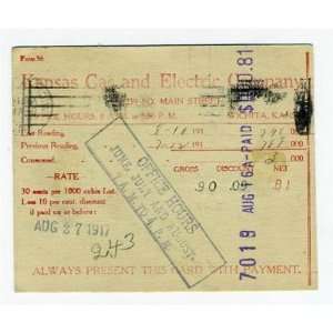  1917 Kansas Gas & Electric Company Bill on Postcard for 81 