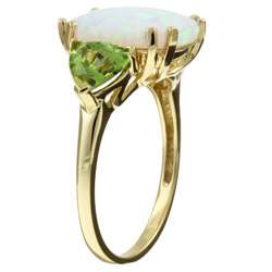14k Yellow Gold Created Opal and Peridot Ring  