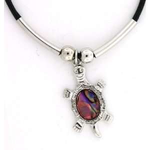  Pink Paua Shell Stone Turtle Pendant Necklace: Jewelry