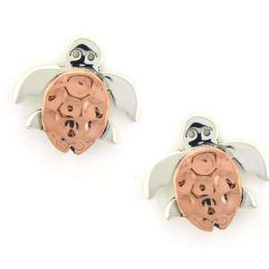  Sea Turtle w/ Copper Shell Post Sterling Silver Earrings 