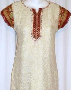 Beige Maroon Indian Salwar Kameez Punjabi Sari Pant Suit S 34  