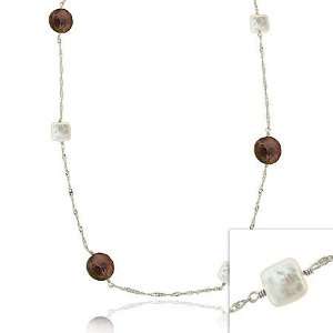   Coin Pearl Round & Square D cut Twist Chain Long Dangle Necklace