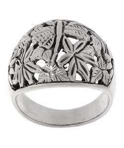 Sterling Silver Flower & Dragonfly Ring  Overstock