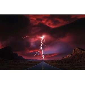   Framed Poster   Lightning Highway   In a Thunderstorm 
