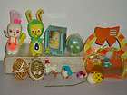 vintage easter decorations chenille flocked bunnies chicks panorama 