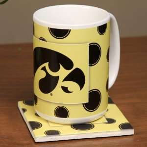 Iowa Hawkeyes Ceramic Polka Dot Coffee Mug and Coaster  