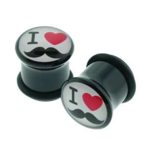   with I Love Mustache Logo   1/2 (12mm)   Sold as a Pair Jewelry