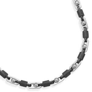   Stainless Steel and Textured Barrel Link Necklace (22 Inch) Jewelry
