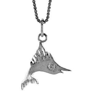   Silver 9/16 in. (15mm) Tall Small Marlin Swordfish Pendant Jewelry