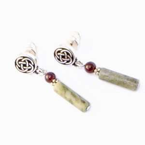  Connemara Marble & Garnet Stud Earrings Jewelry