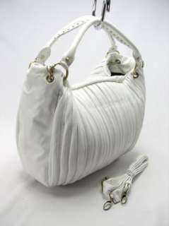 Large White Pleated Faux Leather Purse Handbag Tote Bag  