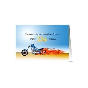 25th birthday with a motorcycle in flames Card