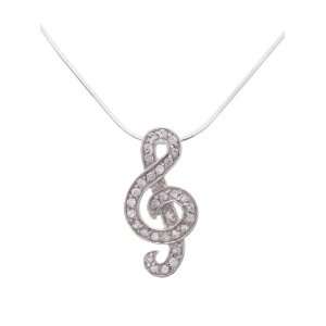  Sterling Silver CZ Lined Treble Clef Necklace with 18 inch 