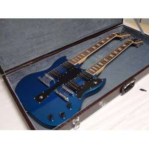   Electric Double Neck Guitar with Hard Case, Blue: Musical Instruments