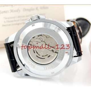   Display Automatic Mechanical 2 Dial Leather Band Wrist Watch  