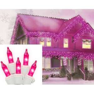   of 100 Pink Mini Icicle Christmas Lights   White Wire