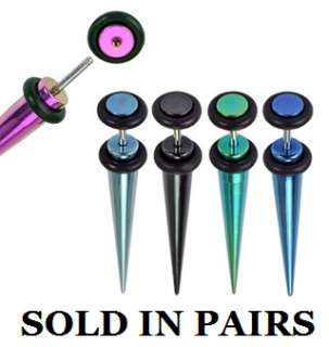 PAIR 2 TITANIUM FAKE TAPERS CHEATER PLUGS ANODIZED FAUX PURPLE BLUE 