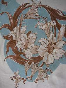 Vintage Tablecloth 1940s 50s Browns Pale Blue Floral  