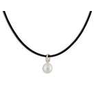   5mm Freshwater large Cultured Pearl Pendant on Black Rubber Cord