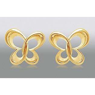Gold Over Silver Butterfly Stud Earrings with Emerald Accent  True 