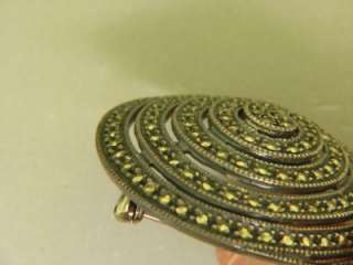 Signed JUDITH JACK JJ STERLING SILVER MARCASITE ROUND BROOCH PIN 
