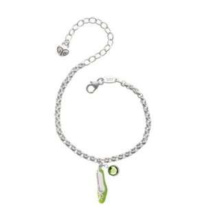 Lime Green High Heel Shoe with Bow Silver Plated Brass Charm Bracelet 