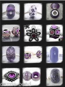 European Purple Glass & Metal Large Hole Beads 12 Piece Set Free Fast 