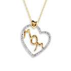 VistaBella Solid 10k Yellow Gold Round Diamond Heart MOM Necklace
