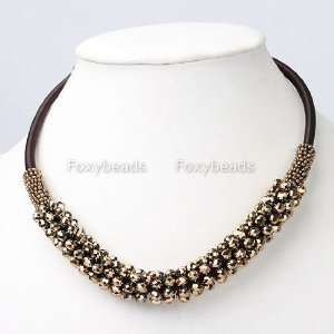 com NECKLACE   1P BRONZE CRYSTAL WEAVED CORD GLASS BEAD NECKLACE COOL 